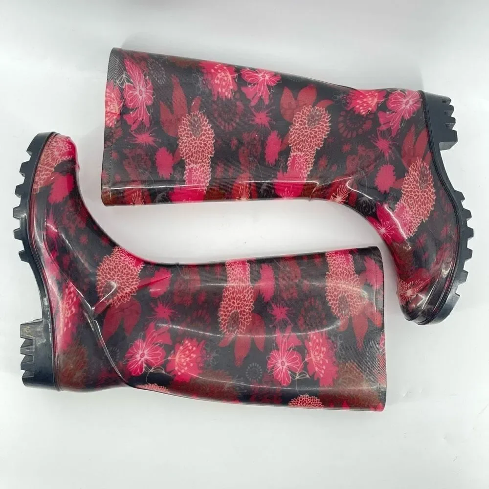725 Originals Women’s Pink Floral Tall Rubber Waterproof Boots Size 5